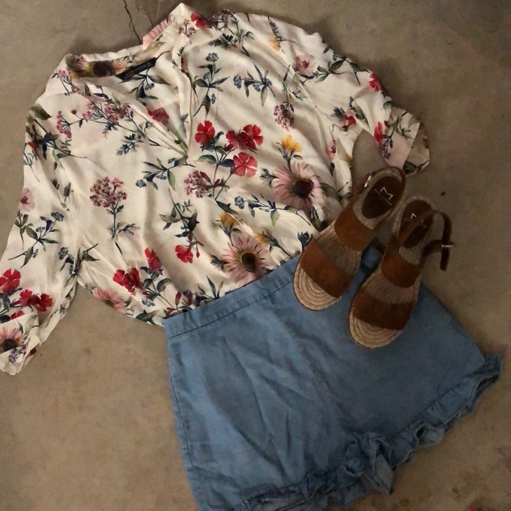 Zara Floral Three Quater Sleeve Blouse